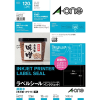 エーワン ラベルシール インクジェット超 耐水タイプ光沢紙 A4判 12面 四辺余白付 角丸 10シート 64312