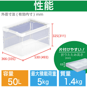 トラスコ オリコン 薄型軽量折りたたみコンテナ５０Ｌ 透明 最大積載荷重：5kg TRL-S50TM-イメージ2