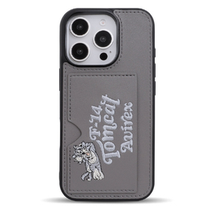 エム・ディー・シー iPhone 16 Pro用ポケット付き背面ケース AVIREX 刺繍/グレー MD-75564-2-イメージ1
