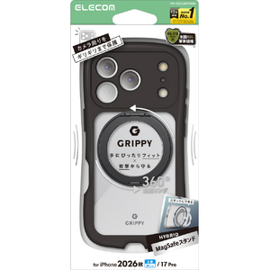 エレコム iPhone18 Pro用GRIPPY ハイブリッドケース 極限 MAGKEEP スタンド ブラック PM-A26CGRSTKBK-イメージ1