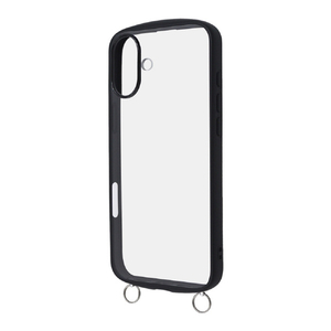 レイアウト iPhone 16 Plus用Like standard Puffull 耐衝撃 バンパー ストラップ金具付き ハイブリッドケース ブラック RT-P48CMD1/B-イメージ1