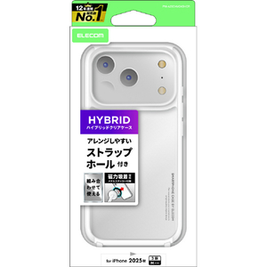 エレコム iPhone17 Pro用ハイブリッドケース ストラップホール付き メタルステッカー付 クリア PM-A25CHVCKSHCR-イメージ1