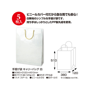 タカ印 手提げバッグ キャリーバッグ 白 L 5枚 FC43236-50-6733-イメージ2
