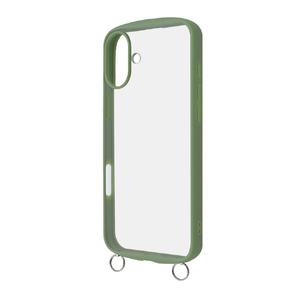 レイアウト iPhone 16 Plus用Like standard Puffull 耐衝撃 バンパー ストラップ金具付き ハイブリッドケース カーキ RT-P48CMD1/OV-イメージ1