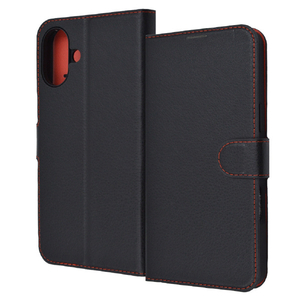 レイアウト iPhone 16 Plus用Like standard 耐衝撃 マグネットベルト シンプル 手帳型レザーケース ブラック_レッド RT-P48ELC1/BR-イメージ1