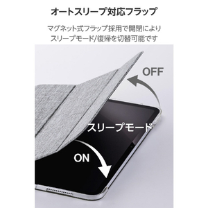 エレコム 11インチiPad Pro(M4)用 フラップケース 薄型軽量 ファブリック 背面クリア グレー TB-A25PMWVCGY-イメージ7