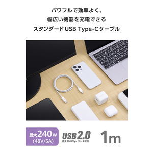 エレコム USB2．0ケーブル(USB Type-C(TM) - USB Type-C/240W) ホワイト MPA-CCPE10WH-イメージ3