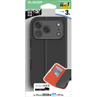 エレコム iPhone18 Pro用手帳型ケース 極限 薄型 磁石付 耐衝撃 ブラック PM-A26CPLFU3KBK