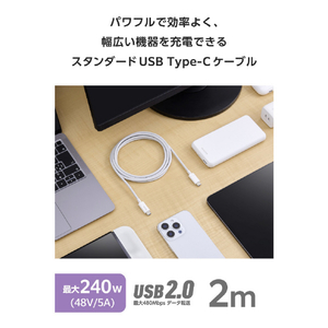 エレコム USB2．0ケーブル(USB Type-C(TM) - USB Type-C/240W) ホワイト MPA-CCPE20WH-イメージ3