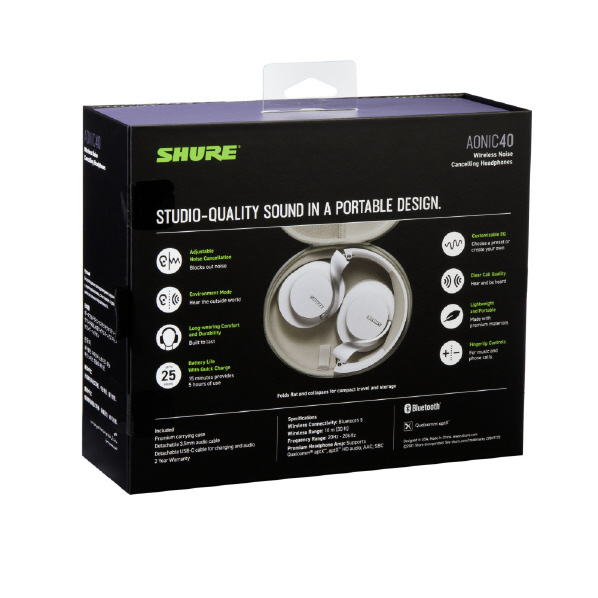 SHURE AONIC 40 ワイヤレス ノイズキャンセリングヘッドフォン AONICシリーズ ホワイト SBH1DYWH1J ノイズ TM ワイヤレス AONIC ノイズキャンセリング アジャスタブル aptX HD AAC @1 KHz aptXTM USB