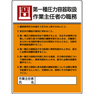 ユニット 作業主任者職務板　第一種圧力容器取扱・ エコユニボード・６００Ｘ４５０ 808-07-イメージ1