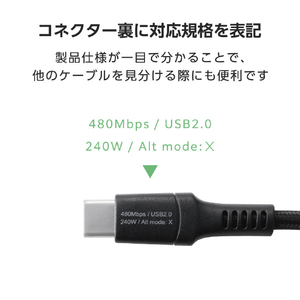 エレコム USB2．0ケーブル(USB?Type-C(TM)?-?USB?Type-C/240W/高耐久) ブラック MPA-CCPES15BK-イメージ8