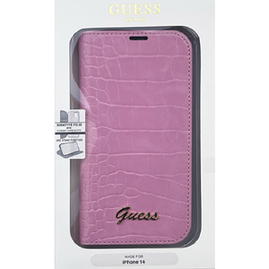GUESS iPhone 14用クロコ調 手帳型ケース ピンク GUBKP14SHGCRHP-イメージ1