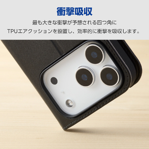 エレコム iPhone17 Pro用手帳型ケース 磁石付 耐衝撃 ハンドストラップ付 ブラック PM-A25CPLFY4BK-イメージ3