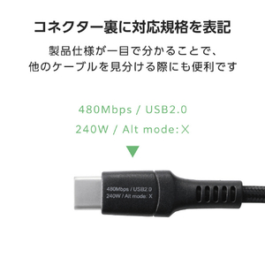 エレコム USB2．0ケーブル(USB Type-C(TM) - USB Type-C/240W/高耐久) ブラック MPA-CCPES20BK-イメージ8