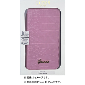 GUESS iPhone 14 Plus用クロコ調 手帳型ケース ピンク GUBKP14MHGCRHP-イメージ1
