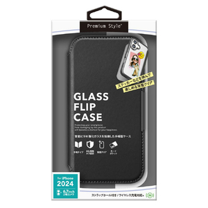 PGA iPhone 16 Plus用ガラスフリップケース ブラック PG-24CGF01BK-イメージ1