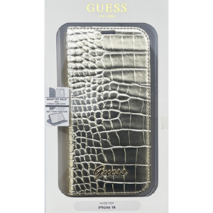 GUESS iPhone 14用クロコ調 手帳型ケース ゴールド GUBKP14SHGCRHD-イメージ1
