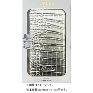 GUESS iPhone 14 Plus用クロコ調 手帳型ケース ゴールド GUBKP14MHGCRHD-イメージ1