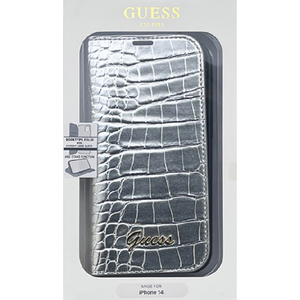GUESS iPhone 14用クロコ調 手帳型ケース シルバー GUBKP14SHGCRHS-イメージ1