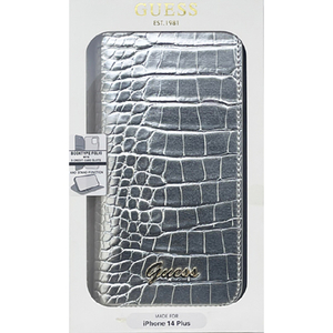 GUESS iPhone 14 Plus用クロコ調 手帳型ケース シルバー GUBKP14MHGCRHS-イメージ1
