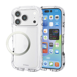 エレコム iPhone17 Pro用Grippy ハイブリッドケース オールクリア メタルステッカー付 クリア PM-A25CGRPACR-イメージ2