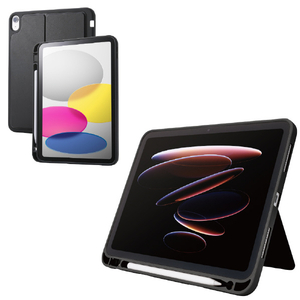 エレコム iPad(A16) iPad (第10世代 2022年モデル)用ソフトケース 軽量 スタンド付き Pencil収納 ブラック TB-A25RUCSTBK-イメージ2