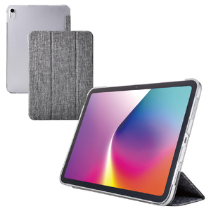 エレコム iPad(A16) フラップケース 薄型軽量 ファブリック 背面クリア グレー TB-A25RWVCGY-イメージ2
