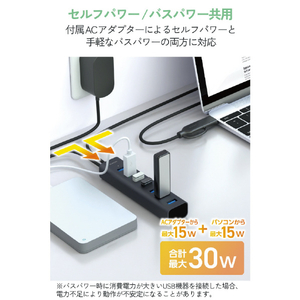 エレコム USB Type-C(TM)変換アダプター付き USBハブ(7ポート/USB 5Gbps) ブラック U3HC-T070SBK-イメージ6