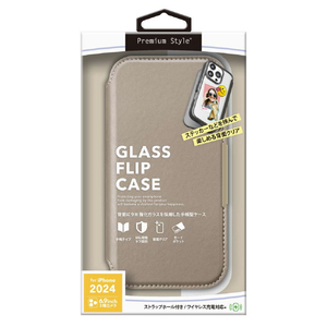 PGA iPhone 16 Pro Max用ガラスフリップケース ベージュ PG-24DGF02BE-イメージ1