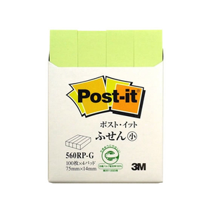 3M ポスト・イット ふせん小 再生紙 75×14mm グリーン ４冊 F128639-560RP-G-イメージ1