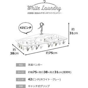 ストリックスデザイン WHITE LAUNDRY 角ハンガー ピンチ42P FCG884V-SB-093-イメージ3