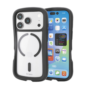エレコム iPhone17 Pro用Grippy ハイブリッドケース フレームカラー MAGKEEP ブラック PM-A25CGRPFMBK-イメージ2