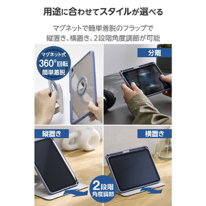エレコム iPad mini(A17 Pro)用フラップケース 360度回転 背面クリア 2アングル スリープ ブルーグレー TB-A25SMG360BG-イメージ4
