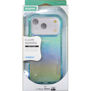 エレコム iPhone17 Pro用ソフトケース クリアオーロラ メタルステッカー付 ブルー PM-A25CUCABU エレコム iPhone17 Pro用ソフトケース クリアオーロラ メタルステッカー付 ブルー PM-A25CUCABU