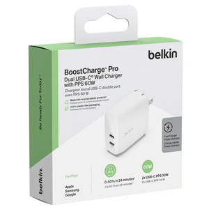 BELKIN 30W+30W 2ポート PPS USB-C PD急速充電器 BoostCharge Pro ホワイト WCB010DQWHJP-イメージ1