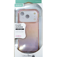 エレコム iPhone17 Pro用ソフトケース クリアオーロラ メタルステッカー付 ピンク PM-A25CUCAPN