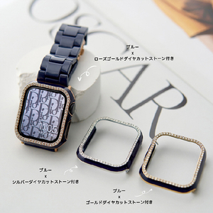GAACAL Apple Watch Series 1-3 [42mm]用スワロフスキーフレーム ブルー×シルバー W00065BS3-イメージ2