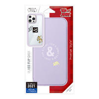 PGA iPhone 13 Pro用ガラスフリップケース トムとジェリー/パープル PG-WGF21N01TAJ