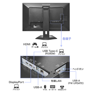 I・Oデータ 90W給電USB Type-C & LANポート搭載 4K対応 31．5型液晶ディスプレイ LCD-CU321D-FX-イメージ3