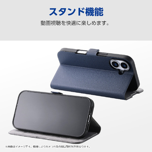 エレコム AQUOS wish5用ソフトレザーケース 薄型 磁石付 ネイビー PM-S251PLFUNV-イメージ5