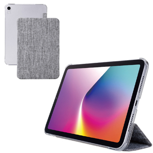 エレコム iPad mini(A17 Pro)用フラップケース 薄型軽量 ファブリック 背面クリア グレー TB-A25SWVCGY-イメージ2
