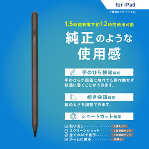 トリニティ iPad専用 ショートカット機能搭載 スタイラスペン ブラック TR-IPD25-SPB-BK-イメージ2