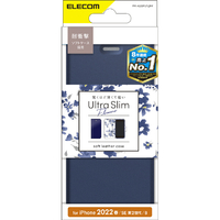 エレコム iPhone SE(第3世代)/SE(第2世代)/8/7用レザーケース 手帳型 UltraSlim Flowers 薄型 磁石付 ネイビー PM-A22SPLFUJNV
