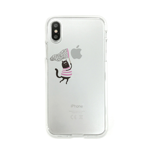 Dparks iPhone XS/X用ソフトクリアケース 虫取りネコ ピンク DS10384I8-イメージ2