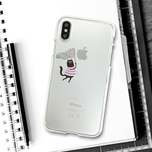 Dparks iPhone XS/X用ソフトクリアケース 虫取りネコ ピンク DS10384I8-イメージ6