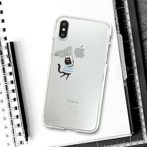 Dparks iPhone XS/X用ソフトクリアケース 虫取りネコ ミント DS10385I8-イメージ6