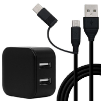 ラスタバナナ USB2ポート AC充電器 +TYPE-C変換付MICROUSBケーブル 1．5m ブラック RAC2A2A04BK
