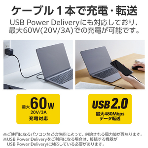 エレコム USB Type-Cケーブル やわらかL字タイプ(1m) ブラック U2C-CCLY10NBK-イメージ6
