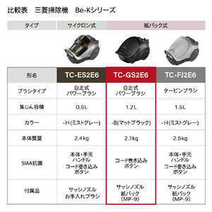 三菱 紙パックタイプ 自走式パワーブラシクリーナー e angle select Be-Kシリーズ マットブラック TC-GS2E6-B-イメージ14